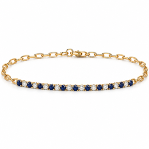 Canadian Diamond and Blue Sapphire Paperclip Chain Bracelet in Yellow and White Gold