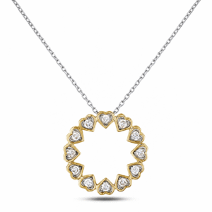 Canadian Diamond Heart Circle Pendant in Yellow Gold With Silver Chain