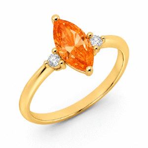 Ceylon Origin 1.01 Carat Orange Sapphire and Canadian Diamond Three Stone Ring in Yellow Gold