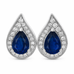 Non Heated 2.06 Carat TW Blue Sapphire and Canadian Diamond Halo Stud Earrings in White Gold
