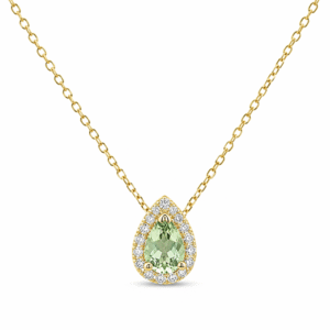Green Sapphire and Canadian Diamond Halo Pendant in Yellow Gold
