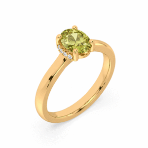 Non Heated Yellow Green Sapphire Ring with Diamond Hidden Detail in Yellow Gold