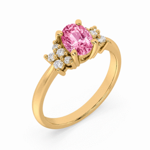 Non Heated Pink Sapphire and Canadian Diamond Floral Cluster Ring in Yellow Gold