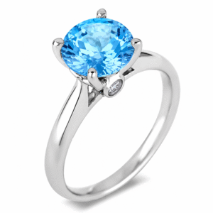 Blue Topaz Ring With Hidden Diamond Details In 18K White Gold