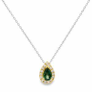 Green Sapphire and Canadian Diamond Pendant in Yellow Gold and Silver Chain