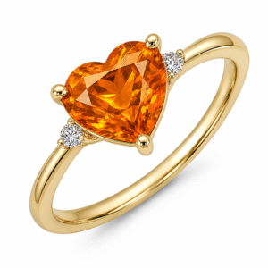 Heart Shaped 1.39 Carat TW Orange Sapphire and Canadian Diamond Three Stone Ring in Yellow Gold