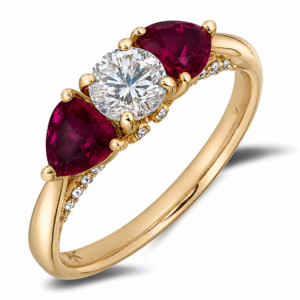 Canadian Diamond and 1.22 Carat TW Ruby Trilogy Style Ring in 14K Yellow Gold