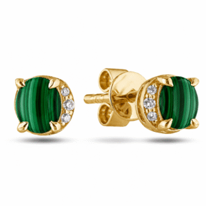 Malachite and Canadian Diamond Half Halo Stud Earrings in Yellow Gold