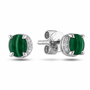 Malachite and Canadian Diamond Half Halo Stud Earrings in White Gold