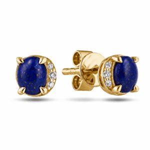 Lapis and Canadian Diamond Half Halo Stud Earrings in Yellow Gold