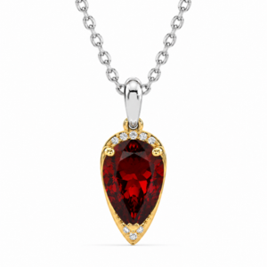 Pear Shaped 1.95 Carat Garnet and Canadian Diamond Pendant in Yellow Gold and Sterling Silver Chain