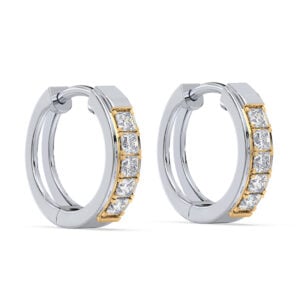 Princess Cut Canadian Diamond Huggie Hoop Earrings in Yellow and White Gold