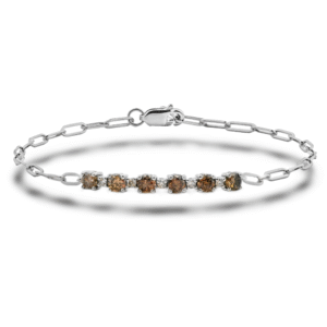 Canadian Coffee Diamond Sterling Silver Bracelet with Paperclip Chain