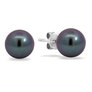 Black Pearl Stud Earrings in 14K White Gold