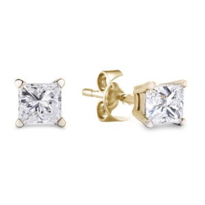 Princess Cut Canadian Diamond Solitaire Stud Earrings in Yellow Gold | 0.37 Carat TW