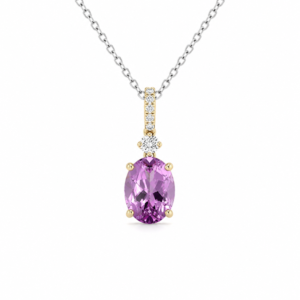 Canadian Diamond and 1.90 Carat Amethyst Drop Pendant in Yellow Gold and Silver Chain