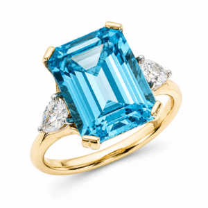 Blue Topaz 7.39 Carat Ring Accented With Diamonds In 18K Yellow Gold