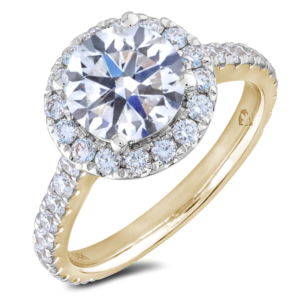Canadian Diamond Halo Engagement Ring With Diamond Accents in Yellow Gold 2.26 Carat TW