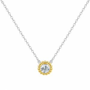 Canadian Diamond Bezel Set Solitaire Necklace In Yellow and Stainless Silver