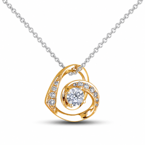 Canadian Diamond Half Halo Heart Pendant In Yellow Gold and Stainless Silver