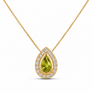Non Heated 0.61 Carat Green Sapphire and Canadian Diamond Halo Pendant in Yellow Gold