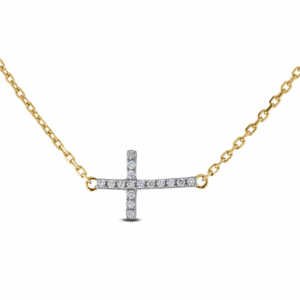 Canadian Diamond Cross Necklace in Yellow Gold and Silver