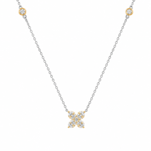 Canadian Diamond Flower Necklace in Yellow Gold and Silver