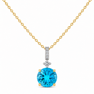 Canadian Diamond and 4.91 Carat Blue Topaz Pendant in Yellow and White Gold