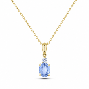 Non Heated 1.09 Carat Blue Sapphire & De Beers Forevermark Diamond Pendant in 14K Yellow Gold
