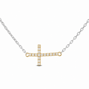 Canadian Diamond Cross Necklace in Yellow Gold and Silver Chain