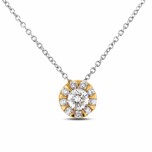 Canadian Diamond Halo Pendant in Yellow Gold and Silver Chain 0.50 Carat TW