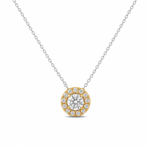 Canadian Diamond Halo Necklace in Yellow Gold and Silver Chain