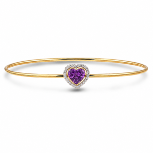 Non Heated Ceylon Origin Purple Sapphire and Canadian Diamond Halo Bangle In Yellow Gold