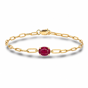 Ruby 0.78 Carat Paperclip Chain Bracelet in Yellow Gold