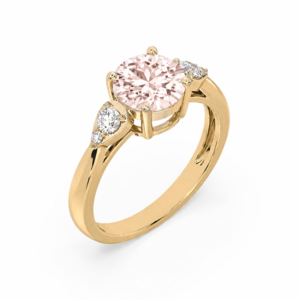Round Shaped Morganite and Canadian Diamond Ring in Yellow Gold