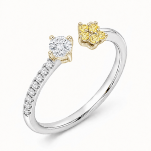 Diamond Flower Enchanted Open Ring in 18K Yellow and White Gold