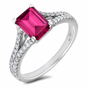 Rubellite Tourmaline and Diamond Ring in 14K White Gold