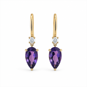 Amethyst 5.15 Carat TW and Canadian Diamond Dainty Drop Earrings in Yellow Gold