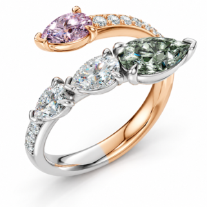GIA and De Beers Forevermark Fancy Colored Diamond Mosaic Bypass Ring in 18K Gold