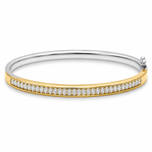 Channel Set Canadian Diamond Bangle in Yellow Gold and Stainless Silver