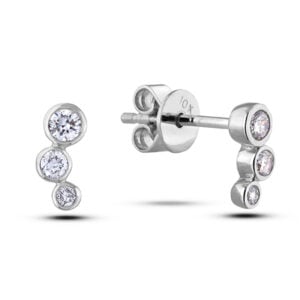Graduated Three-Stone Diamond Drop Earrings in White Gold