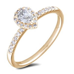 Pear Shape Canadian Diamond Halo Ring in Yellow Gold 0.50 Carat TW
