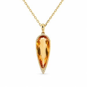 Pear Shaped 5.70 Carat Citrine and Canadian Diamond Pendant in Yellow Gold