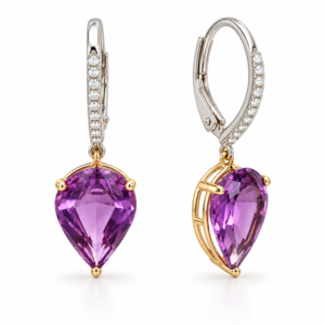 Amethyst 7.81 Carat TW and Canadian Diamond Drop Earrings in White and Yellow Gold