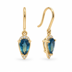 Non Heated Burma Origin Blue Sapphire and Diamond Dangle Earrings in Yellow Gold