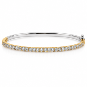 Canadian Diamond Bangle Bracelet in Yellow Gold and Sterling Silver 1.72 Carat TW