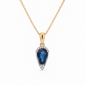 Madagascar Origin 0.99 Carat Blue Sapphire and Canadian Diamond Pendant in Yellow and White Gold