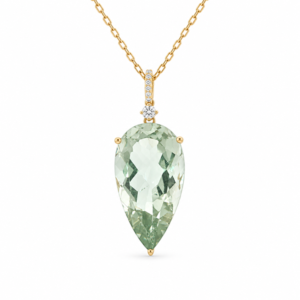 Green Amethyst 14.01 Carat and Canadian Diamond Pendant in Yellow Gold