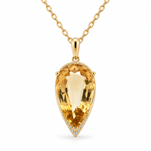 Pear Shaped 3.95 Carat Citrine and Canadian Diamond Pendant in Yellow Gold