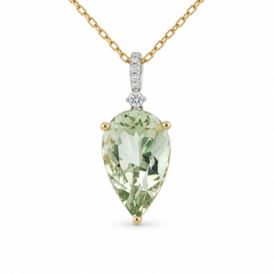 Green Amethyst 9.04 Carat and Canadian Diamond Pendant in Yellow and White Gold